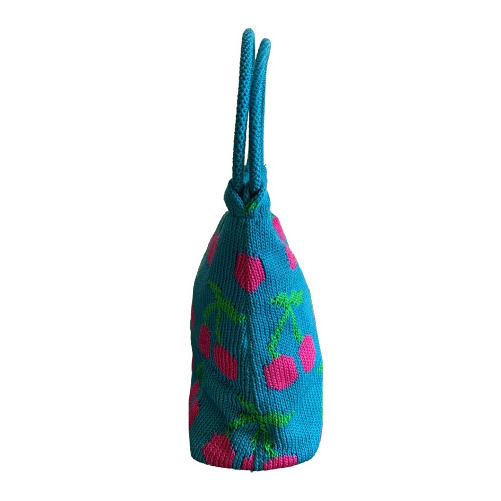 NWOT THE SAK Blue & Pink Cherry Print Crochet & Beaded Y2K Shoulder Bag - Picture 2 of 6